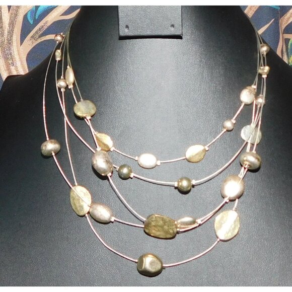 Metallic Beaded Multilayer Station Necklace - Picture 1 of 3